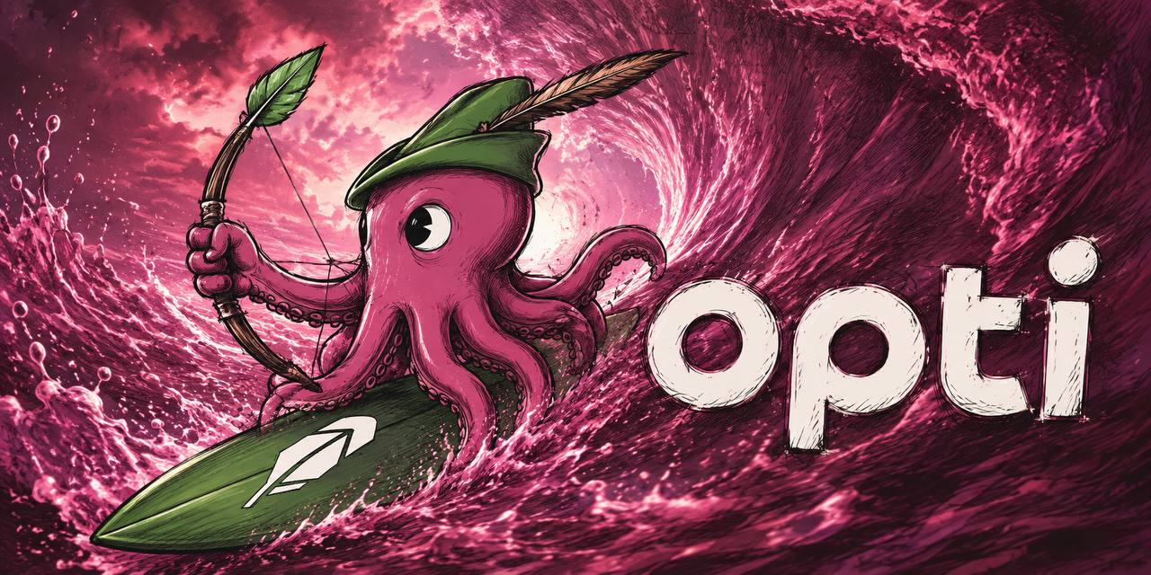 opti octopus surfing a pink wave